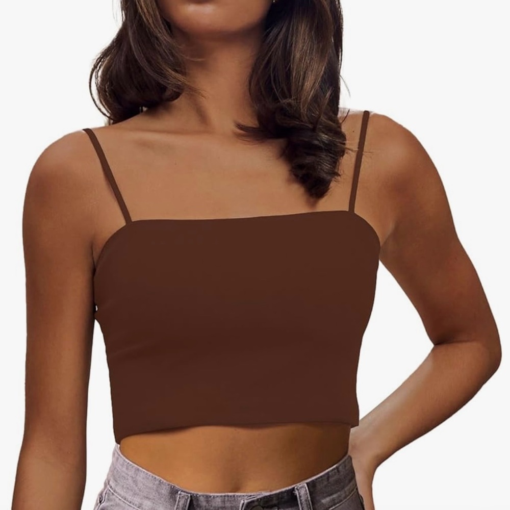 Cotton On Brown Spaghetti cotton Strap Crop Top, size S lined Y2K festival